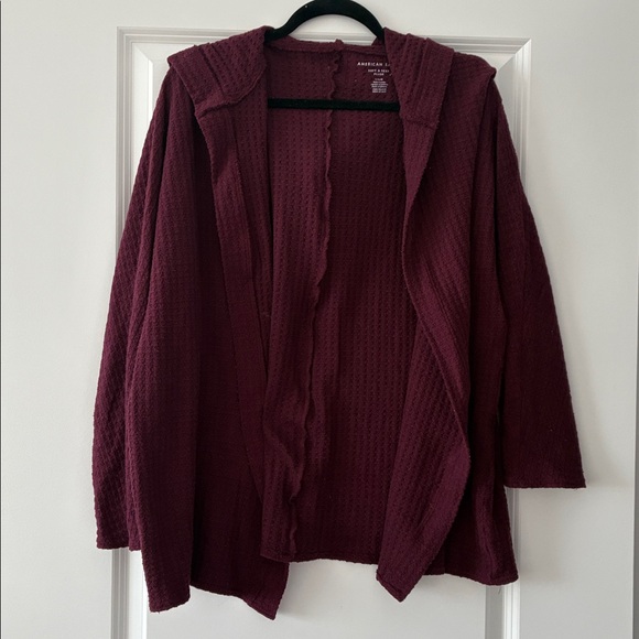 American Eagle Size L Soft & Sexy Plush Waffle Knit Open Hooded Cardigan - Picture 1 of 5